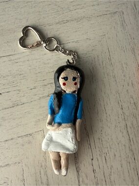 Handmade Doll Keychain in Blue and White